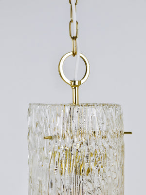 Suspension Mid-Century J.T. Kalmar Vienna en laiton et tube de verre texturé, Autriche