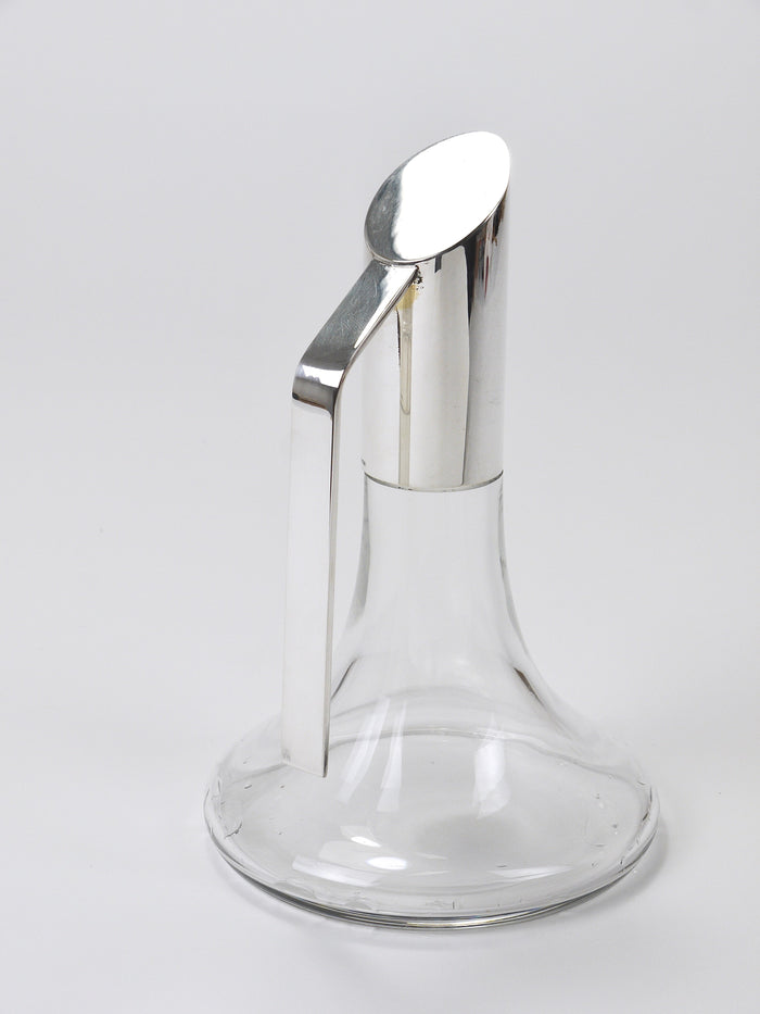 Riedel Mesa Elegant Silver & Crystal Carafe, Decanter, Pitcher, Italy, 1980s