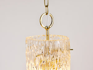 Suspension Mid-Century J.T. Kalmar Vienna en laiton et tube de verre texturé, Autriche