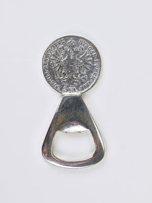 Décapsuleur Carl Auböck en laiton argenté, pièce Habsburg de 2 florins, Autriche 1950
