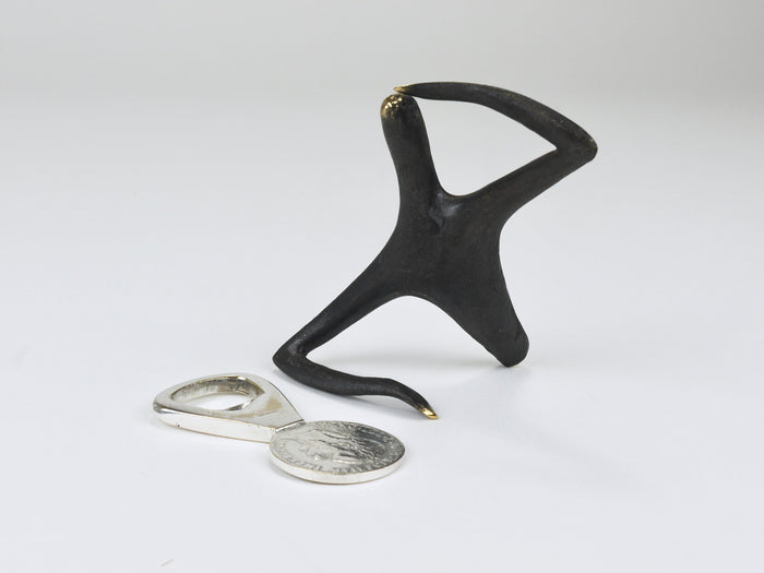Carl Auböck Silvered Brass Bottle Opener, Habsburg 2 Florin Coin, Austria 1950