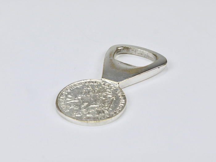 Carl Auböck Silvered Brass Bottle Opener, Habsburg 2 Florin Coin, Austria 1950