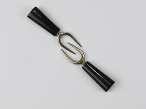 Carl Aubock Pair Forks, Horn, Brass, Leather Holder, Corn Cob Skewers, 1930s