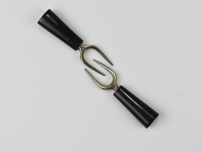 Carl Auböck Gabelpaar, Horn, Messing, Lederetui, Maiskolbenhalter, 1930er