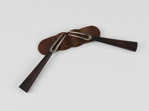 Carl Aubock Pair Forks, Brass, Leather Holder, Corn Cob Skewers, Vienna, 1930s