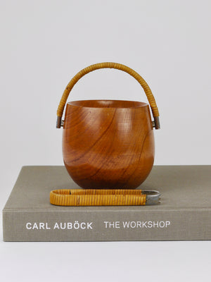 Carl Aubock Sugar Bowl & Tongs, Walnut, Nickel, Cane, no. 3536, Vienna, 1940s