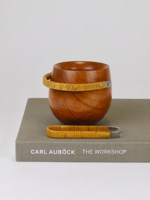 Carl Aubock Sugar Bowl & Tongs, Walnut, Nickel, Cane, no. 3536, Vienna, 1940s