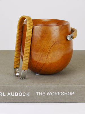 Carl Aubock Sugar Bowl & Tongs, Walnut, Nickel, Cane, no. 3536, Vienna, 1940s