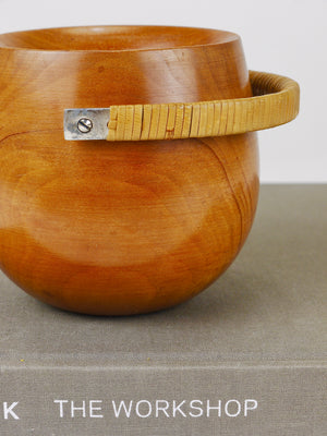 Carl Aubock Sugar Bowl & Tongs, Walnut, Nickel, Cane, no. 3536, Vienna, 1940s