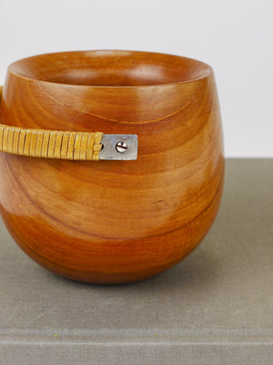 Carl Aubock Sugar Bowl & Tongs, Walnut, Nickel, Cane, no. 3536, Vienna, 1940s