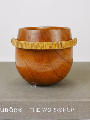 Carl Aubock Sugar Bowl & Tongs, Walnut, Nickel, Cane, no. 3536, Vienna, 1940s