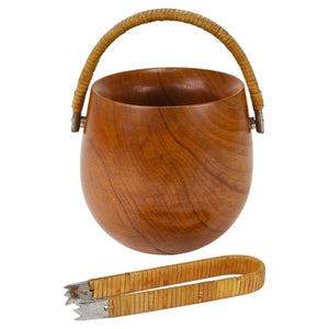Carl Aubock Sugar Bowl & Tongs, Walnut, Nickel, Cane, no. 3536, Vienna, 1940s