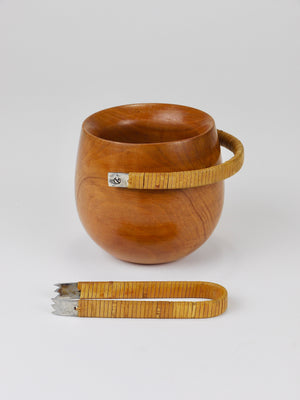 Carl Aubock Sugar Bowl & Tongs, Walnut, Nickel, Cane, no. 3536, Vienna, 1940s