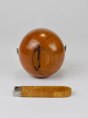 Carl Aubock Sugar Bowl & Tongs, Walnut, Nickel, Cane, no. 3536, Vienna, 1940s