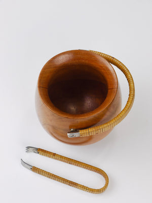 Carl Aubock Sugar Bowl & Tongs, Walnut, Nickel, Cane, no. 3536, Vienna, 1940s
