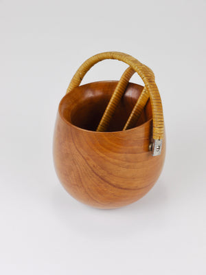 Carl Aubock Sugar Bowl & Tongs, Walnut, Nickel, Cane, no. 3536, Vienna, 1940s