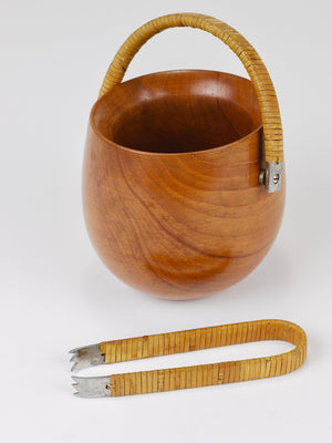 Carl Aubock Sugar Bowl & Tongs, Walnut, Nickel, Cane, no. 3536, Vienna, 1940s