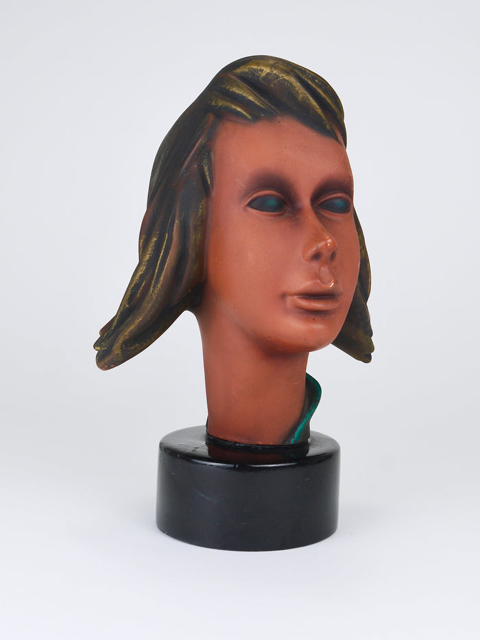 Gran busto de cabeza femenina, mujer joven, terracota, Austria, años 50