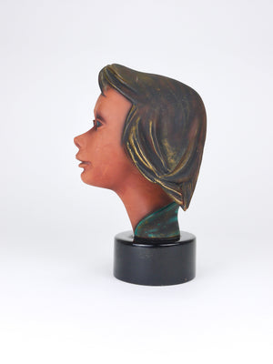 Large Mid-Century Female Bust Head, Young Woman, Terracotta, Austria, 1950s