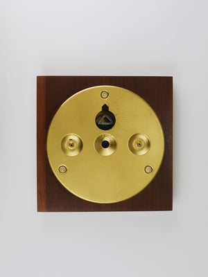 Max Bill Junghans Midcentury Square Wall Clock, Wood, Brass, Germany, 1960s