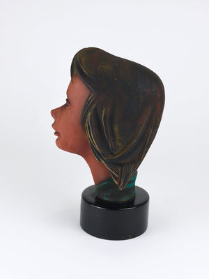 Large Mid-Century Female Bust Head, Young Woman, Terracotta, Austria, 1950s