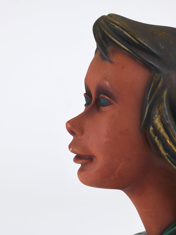 Gran busto de cabeza femenina, mujer joven, terracota, Austria, años 50