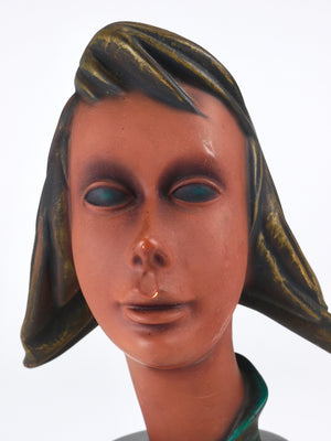 Large Mid-Century Female Bust Head, Young Woman, Terracotta, Austria, 1950s