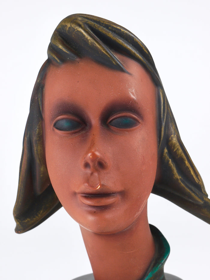 Gran busto de cabeza femenina, mujer joven, terracota, Austria, años 50