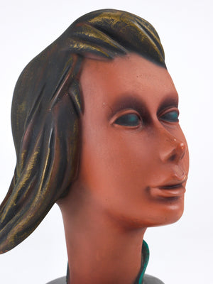 Large Mid-Century Female Bust Head, Young Woman, Terracotta, Austria, 1950s