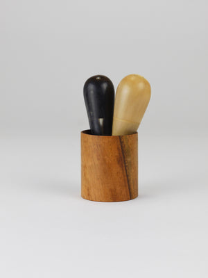 Carl Aubock II „The Bombs“ Salt Pepper Shakers, Walnut & Horn, Vienna, 1950s