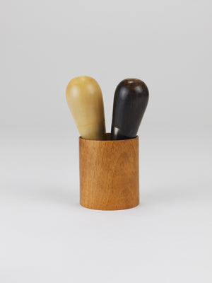 Carl Aubock II „The Bombs“ Salt Pepper Shakers, Walnut & Horn, Vienna, 1950s