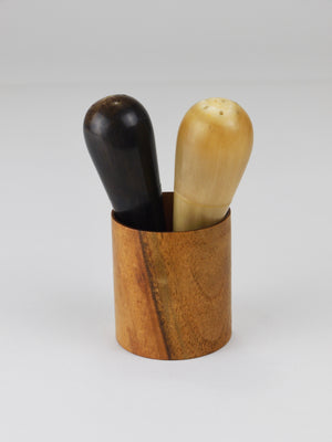 Carl Aubock II „The Bombs“ Salt Pepper Shakers, Walnut & Horn, Vienna, 1950s