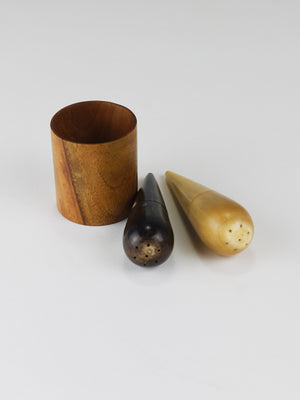 Carl Aubock II „The Bombs“ Salt Pepper Shakers, Walnut & Horn, Vienna, 1950s