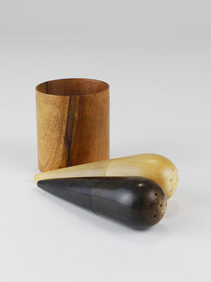 Carl Aubock II „The Bombs“ Salt Pepper Shakers, Walnut & Horn, Vienna, 1950s