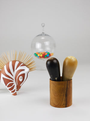 Carl Aubock II „The Bombs“ Salt Pepper Shakers, Walnut & Horn, Vienna, 1950s