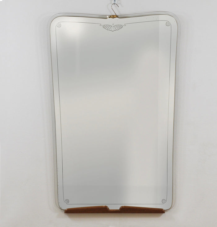 Grand Paolo Buffa Cherry & Brass Wall Mirror, Mid-Century Italy, ca. 1940s