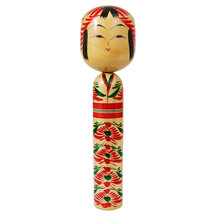 Decorative Kokeshi Doll Sculpture from Northern Japan, Hand-Painted, Signed