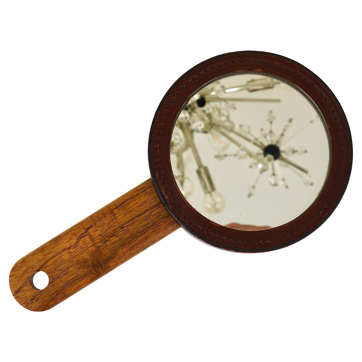 Miroir à main et brosse à habits en noyer et cuir Carl Aubock, Autriche, années 1950