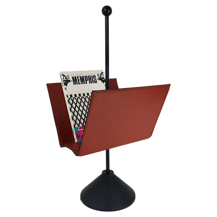 Porada Arredi Black Post Modern Leather Magazine Rack News Stand, Italy, 1980s