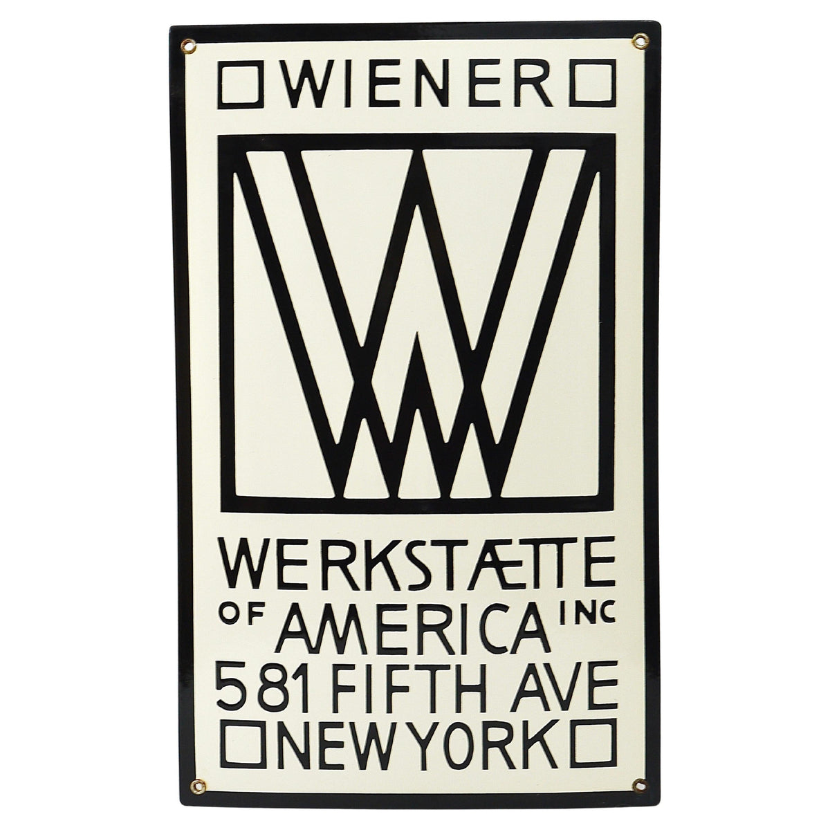 Rare enseigne publicitaire émaillée Wiener Werkstätte of America Inc New York