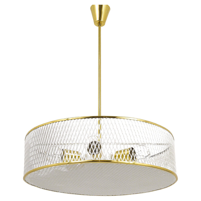 Mathieu Matégot Style Midcentury Brass Chandelier Pendant Lamp, France, 1950s