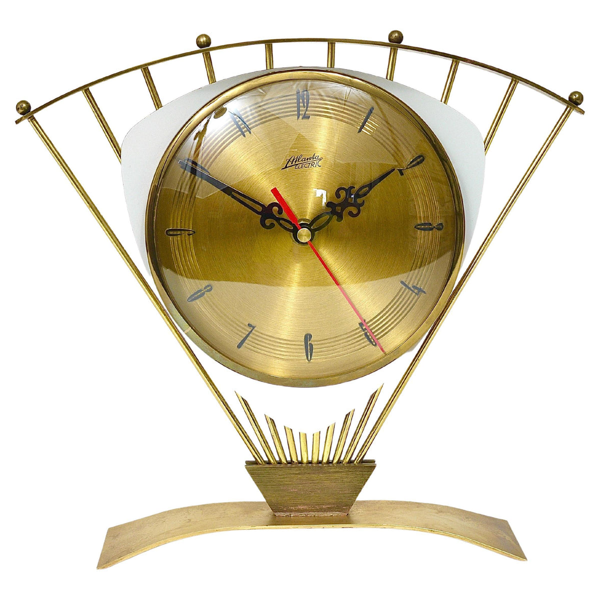 Atlanta Mid-Century Atomic-Age Sunburst Tisch- und Schreibtischuhr aus Messing, Western Germany