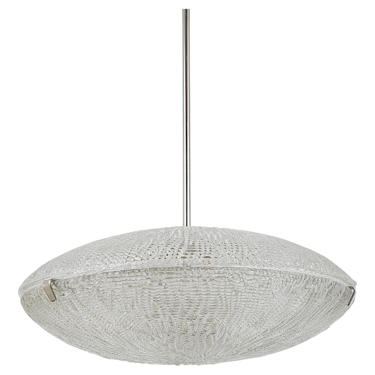 Lustre Mid-Century Kalmar Discus en verre texturé et nickel, Autriche, années 1950