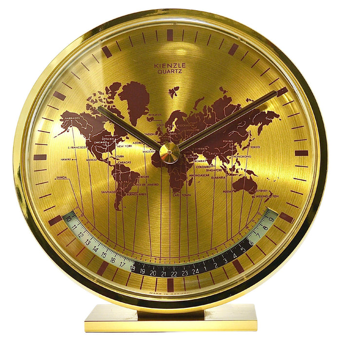 Kienzle GMT World Time Zone Brass Table Clock, Midcentury, Germany, 1960s