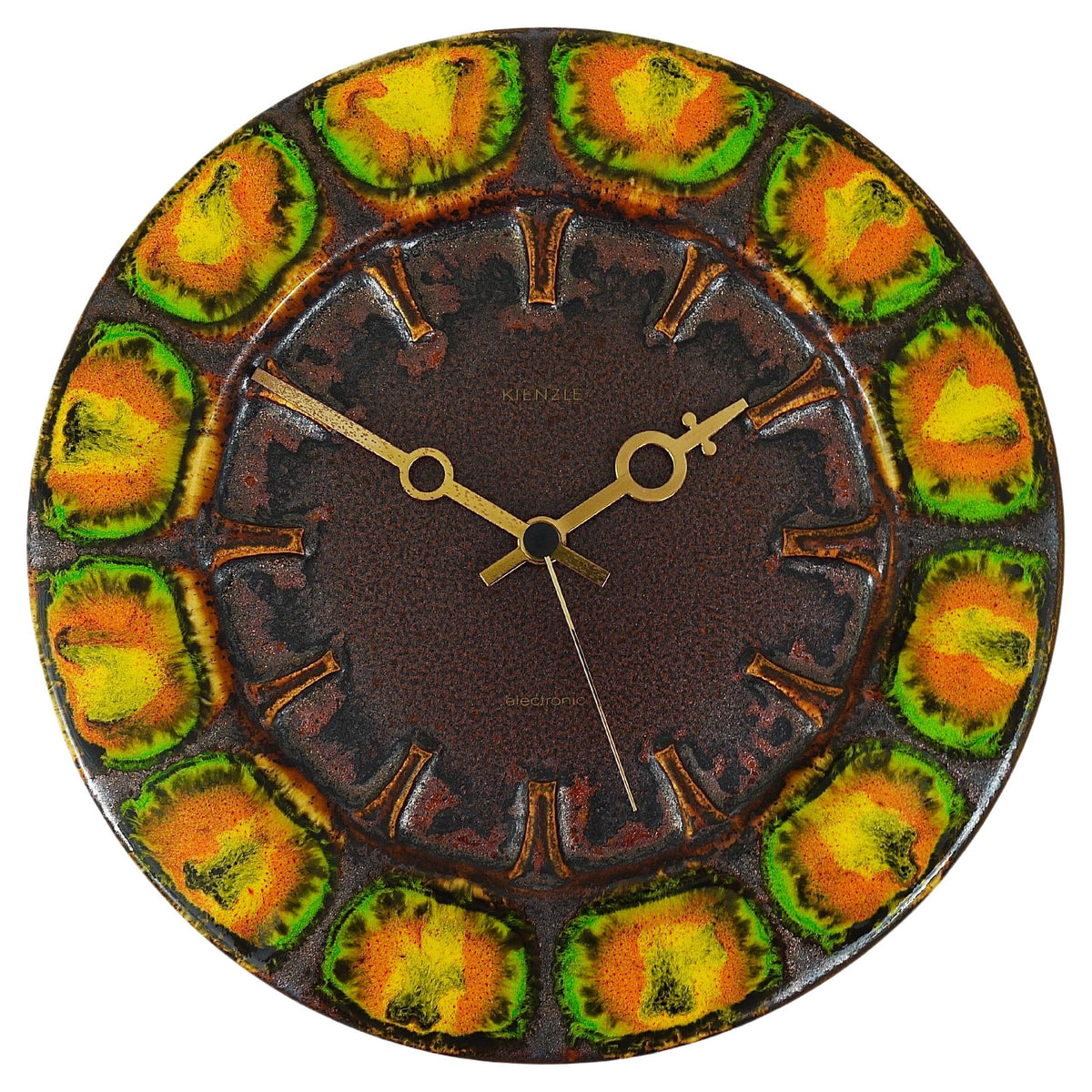 Midcentury Brutalist Enameled Wall Clock by Kienzle, Germany, 1970s