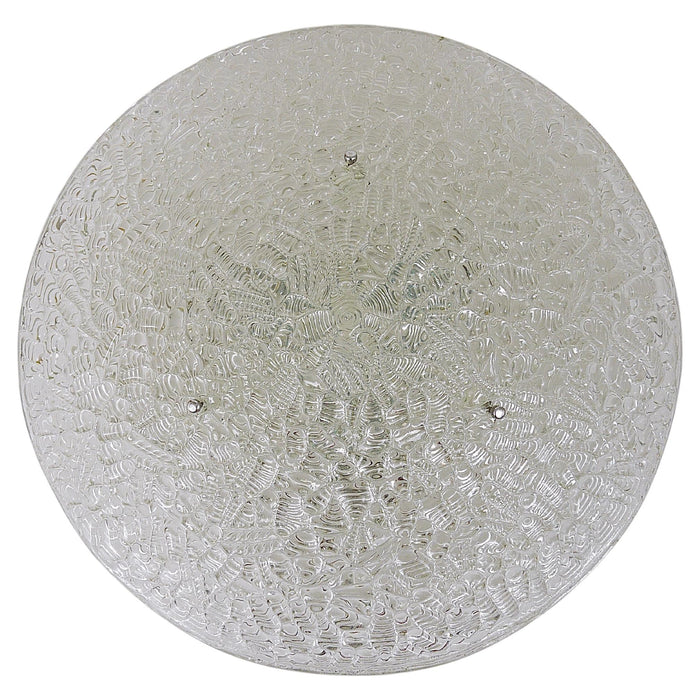 Large Round J. T. Kalmar Mid-Century Textured Glass Flush Mount, Austria, 1960s