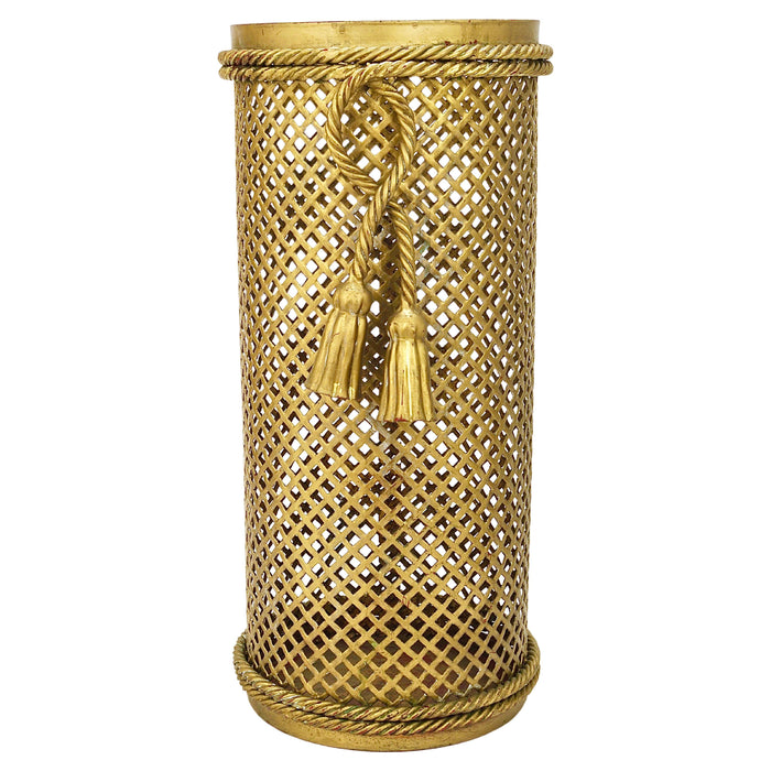 Hollywood Regency Gilt Metal Rope & Tassel Umbrella Stand, Li Puma Firenze, 1950