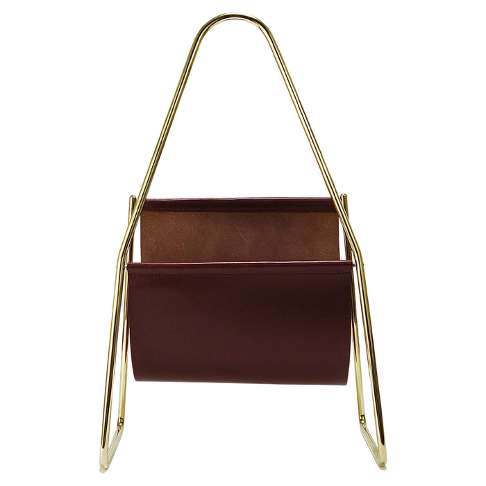 Carl Auböck II Midcentury Magazine Rack, Brass & Brown Leather, Vintage, Austria