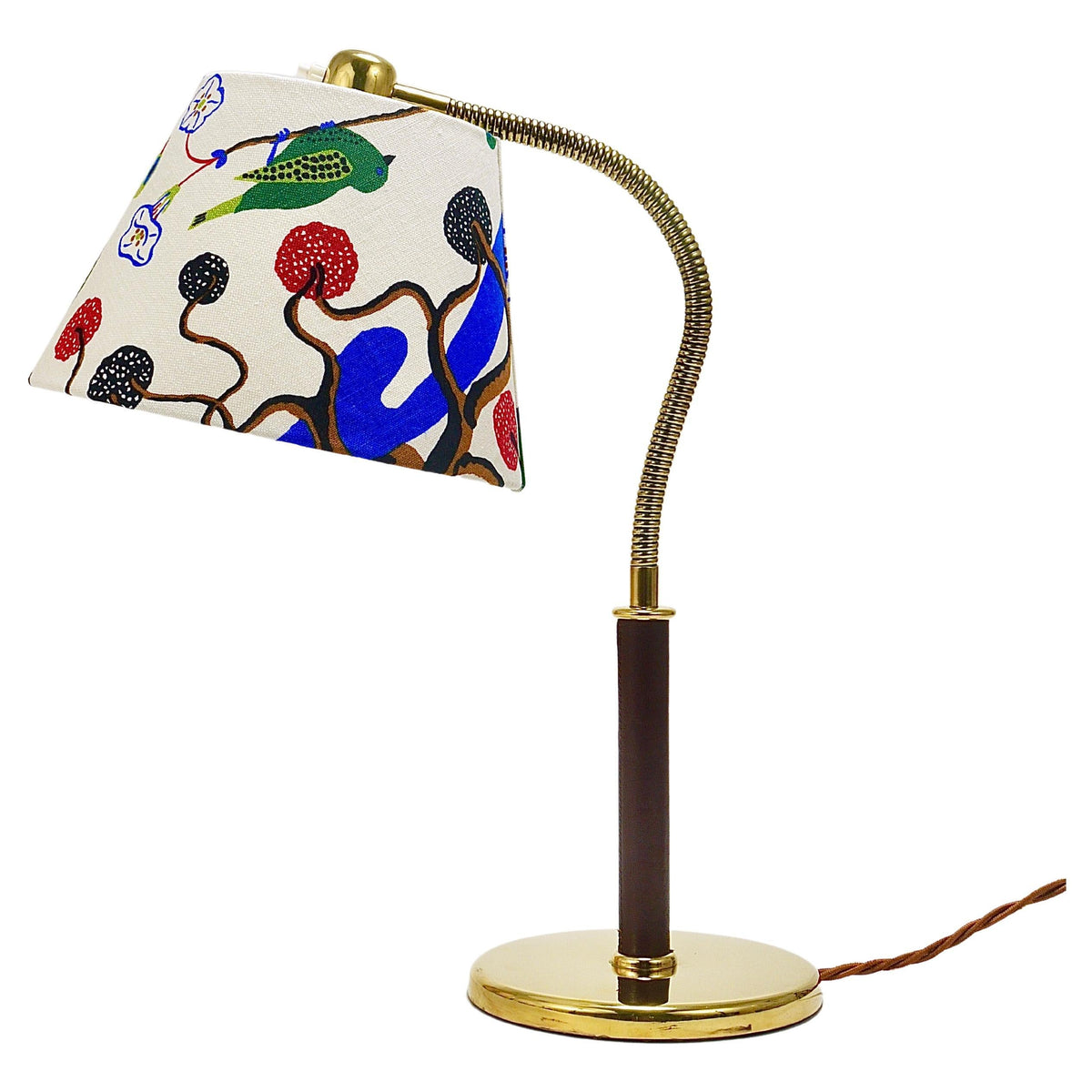 Lampe de table Josef Frank J.T. Kalmar Tisch-Überall, laiton & cuir, Autriche, 1930