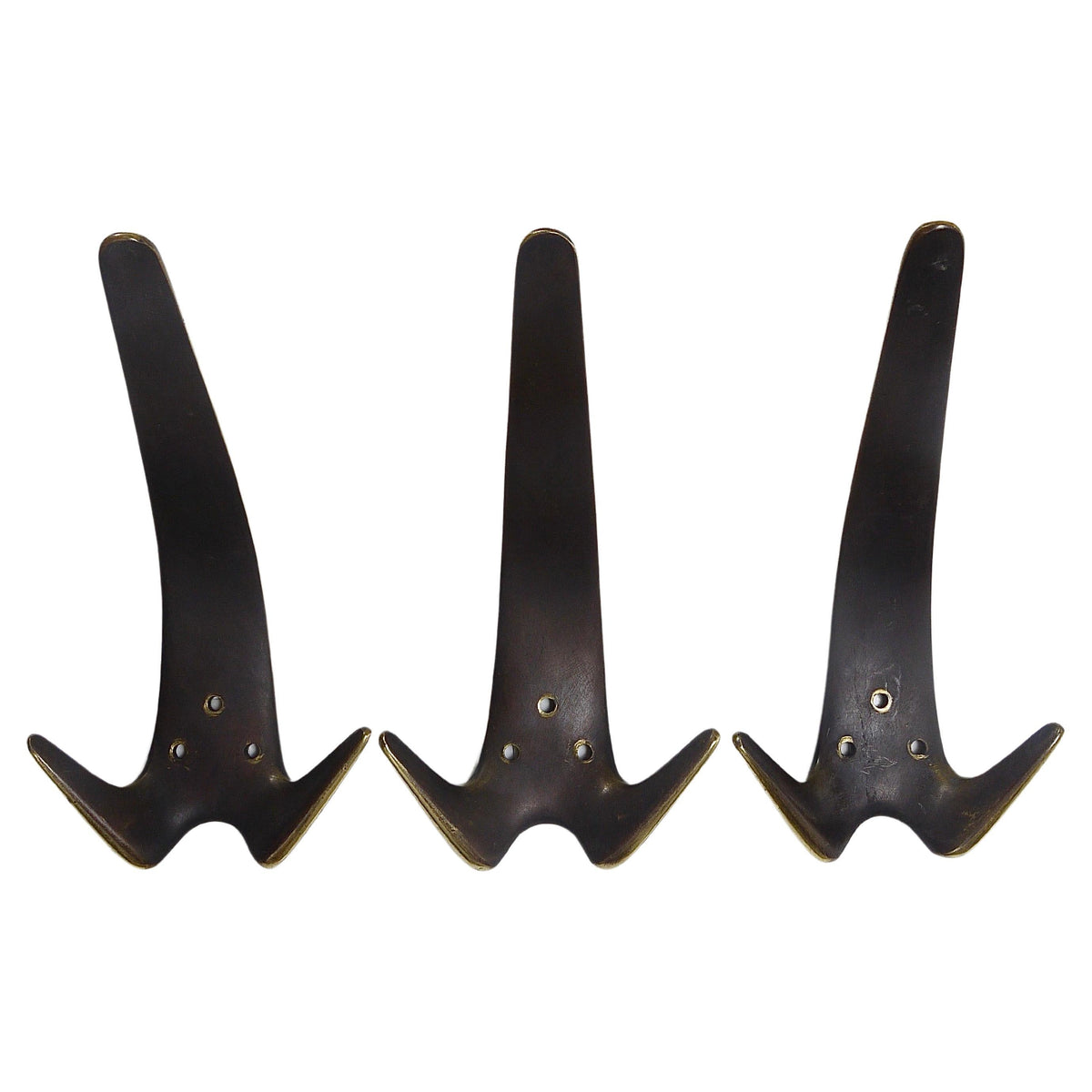 Carl Aubock Two Large Brass Double Wall Coat Hooks #4056, Austria, 1950s